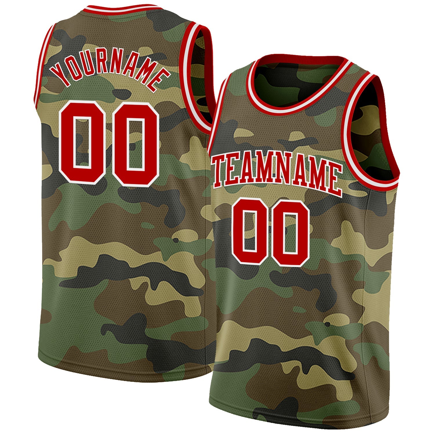 Custom Camo Red-White Authentic Salute To Service Basketball Jersey - Main View