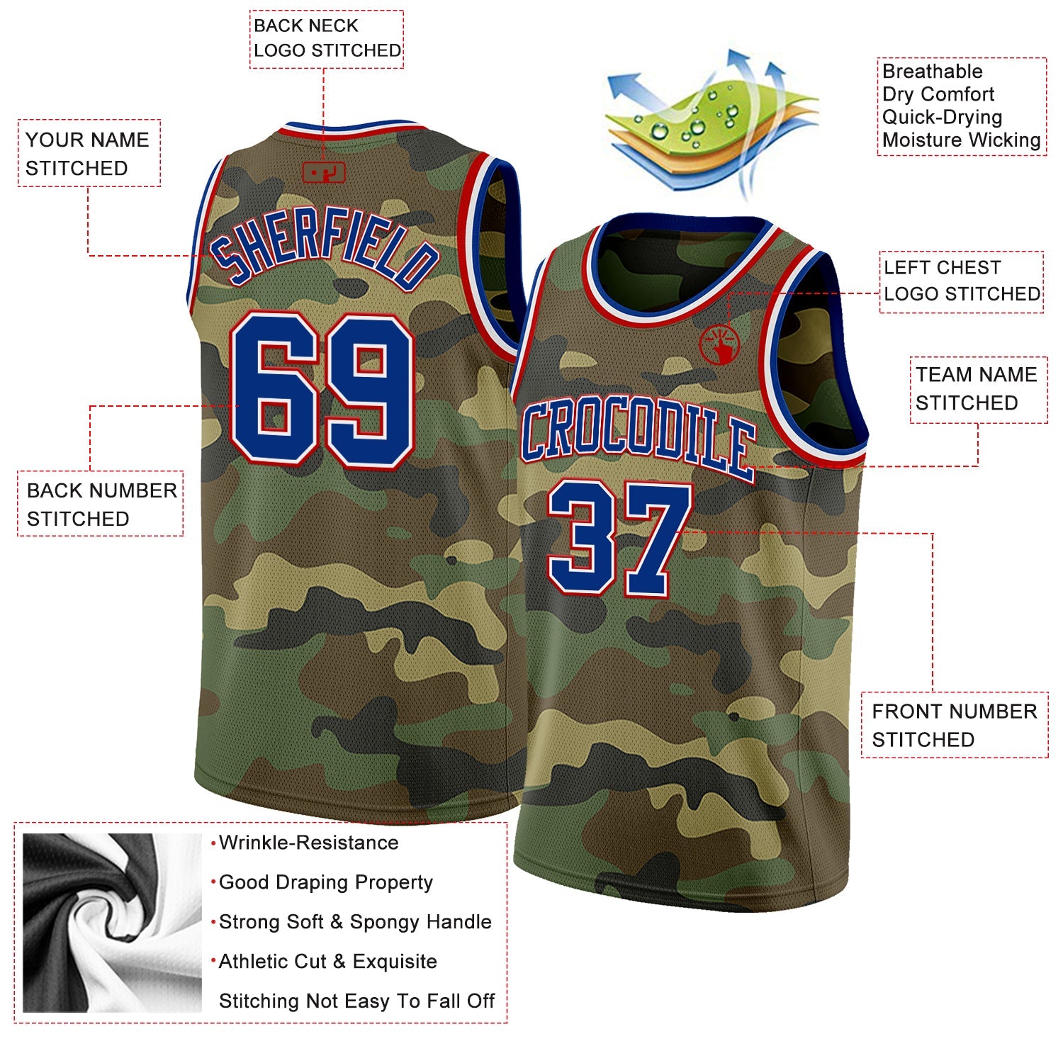 Custom Camo Royal White-Red Authentic Salute To Service Basketball Jersey view 2