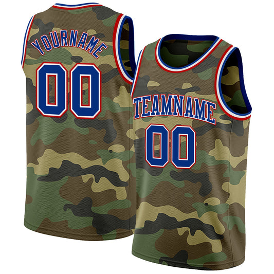 Custom Camo Royal White-Red Authentic Salute To Service Basketball Jersey - Main View