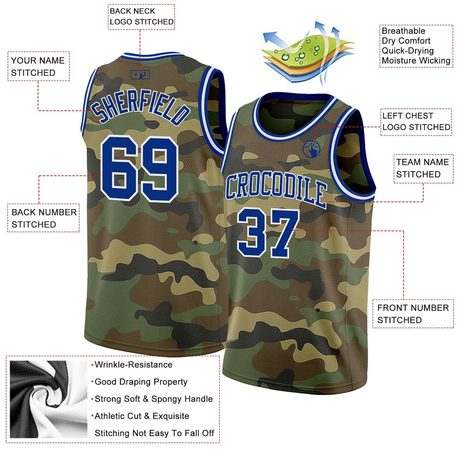 Custom Camo Royal-White Authentic Salute To Service Basketball Jersey view 2