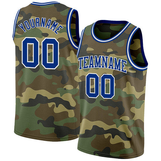 Custom Camo Royal-White Authentic Salute To Service Basketball Jersey - Main View
