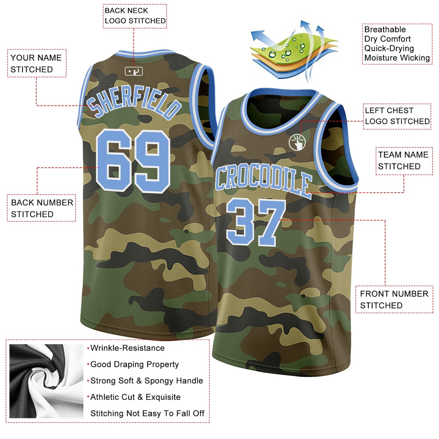 Custom Camo Light Blue-White Authentic Salute To Service Basketball Jersey view 2