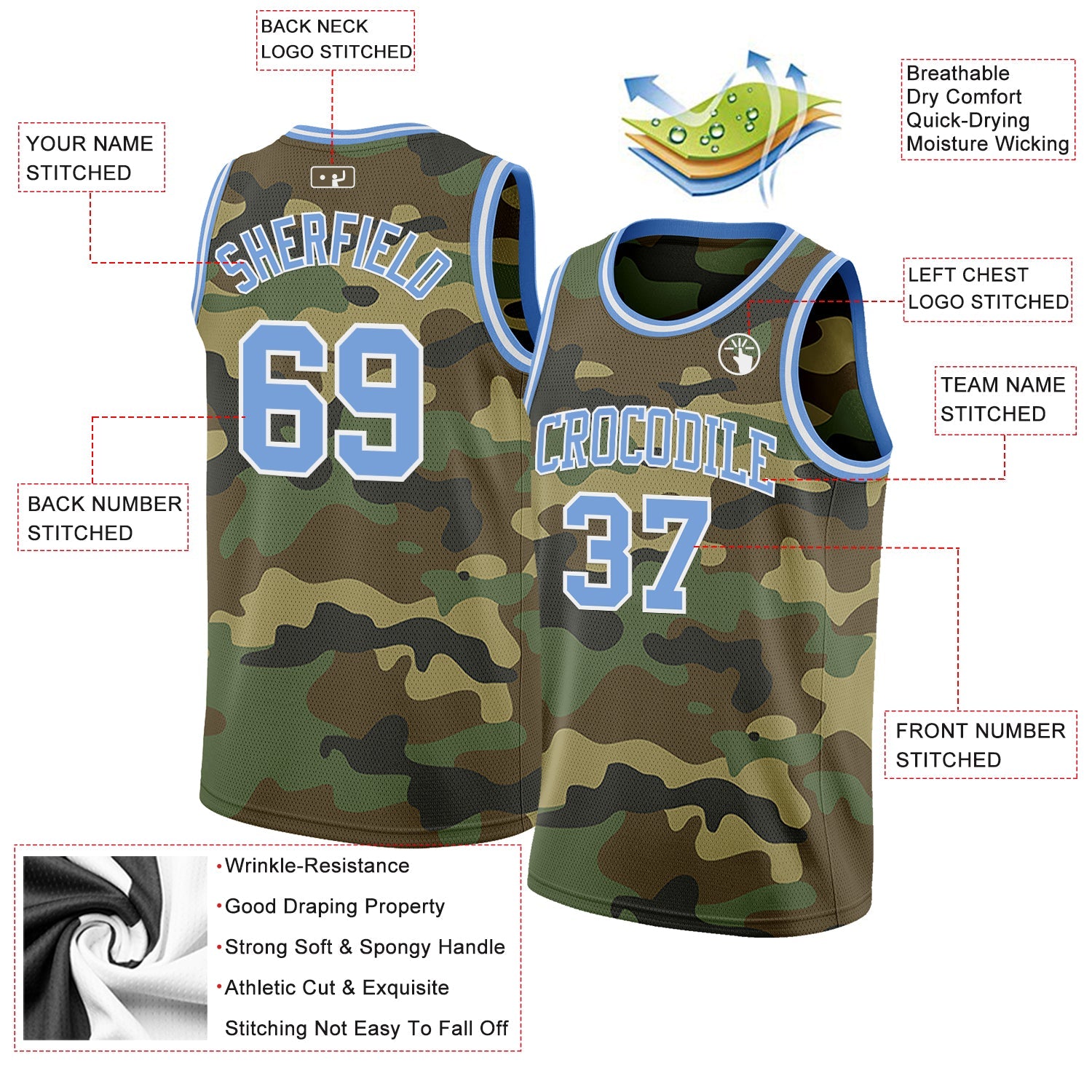 Custom Camo Light Blue-White Authentic Salute To Service Basketball Jersey view 2