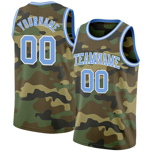 Custom Camo Light Blue-White Authentic Salute To Service Basketball Jersey - Main View