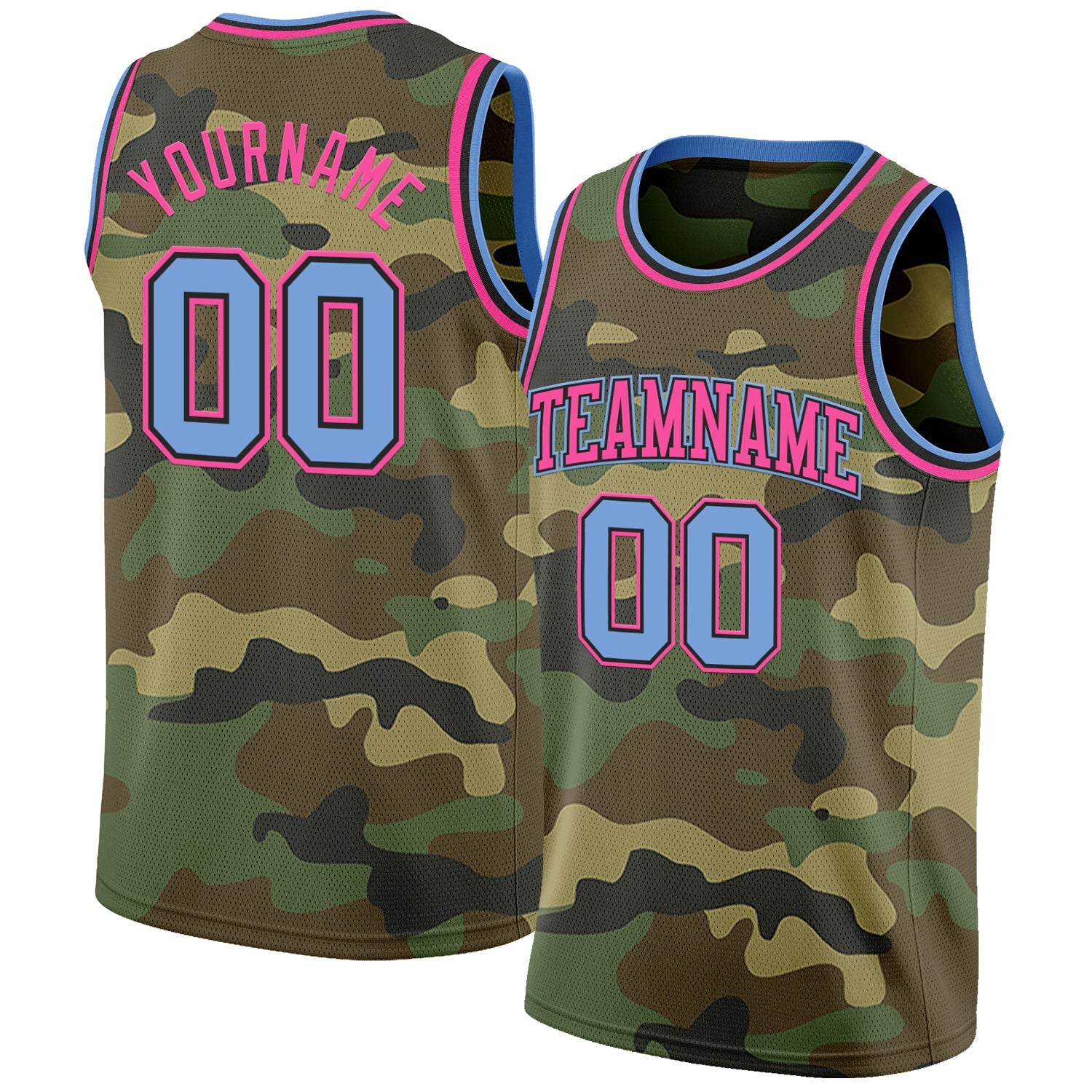 Custom Camo Light Blue Black-Pink Authentic Salute To Service Basketball Jersey - Main View