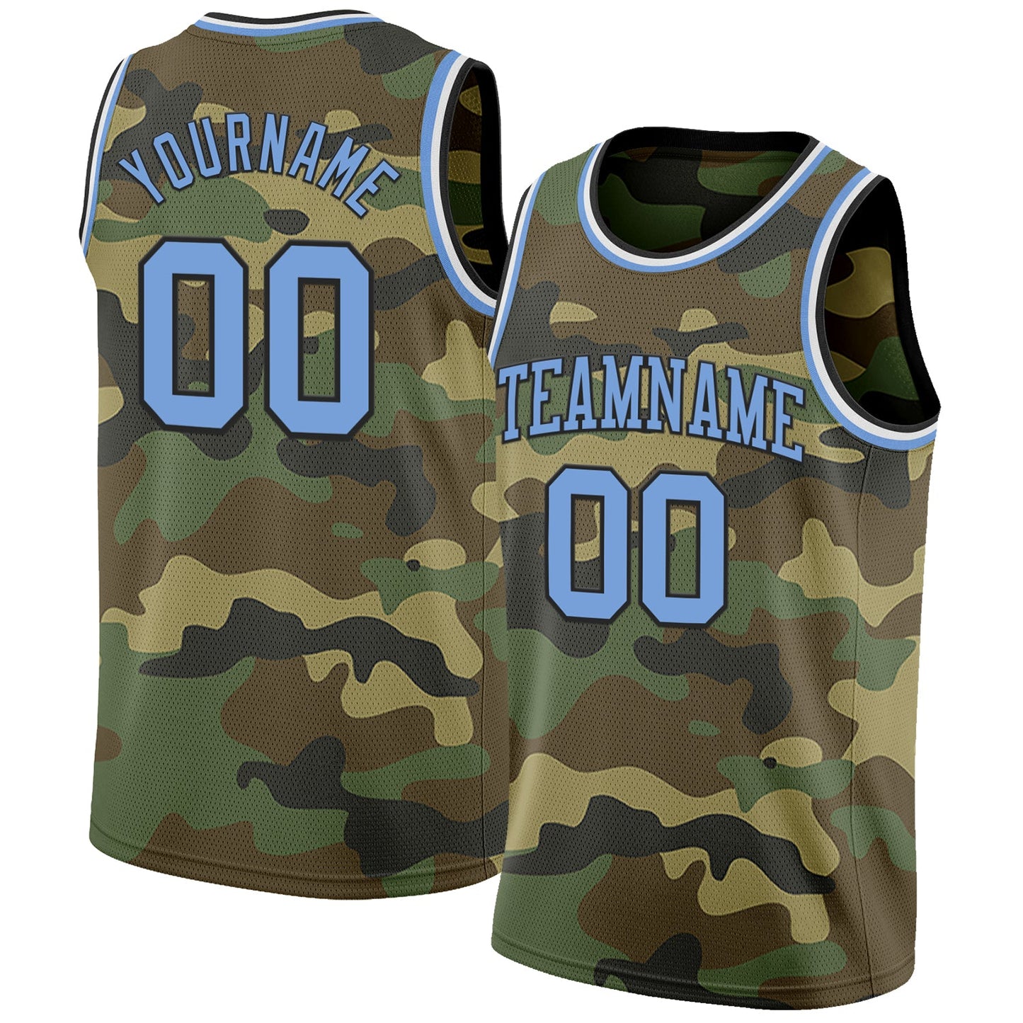 Custom Camo Light Blue Black-White Authentic Salute To Service Basketball Jersey - Main View