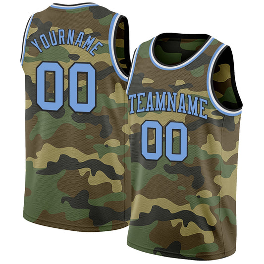 Custom Camo Light Blue Black-White Authentic Salute To Service Basketball Jersey - Main View