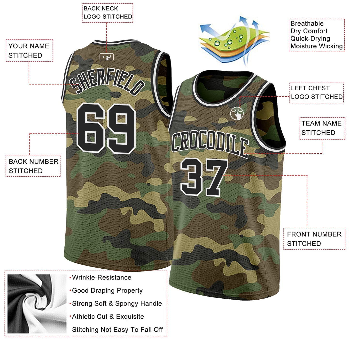 Custom Camo Black-White Authentic Salute To Service Basketball Jersey view 2