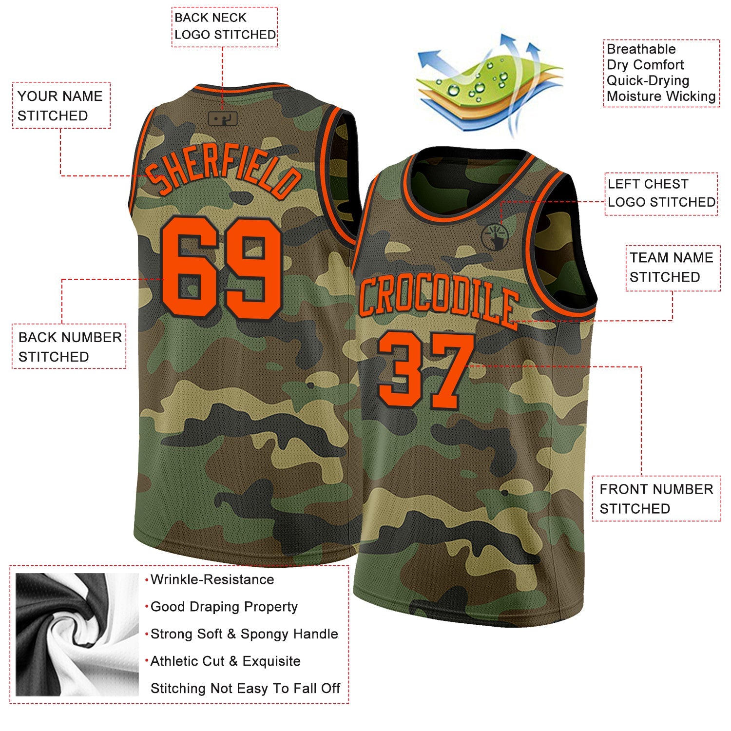 Custom Camo Orange-Black Authentic Salute To Service Basketball Jersey view 2