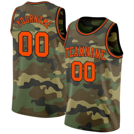 Custom Camo Orange-Black Authentic Salute To Service Basketball Jersey - Main View