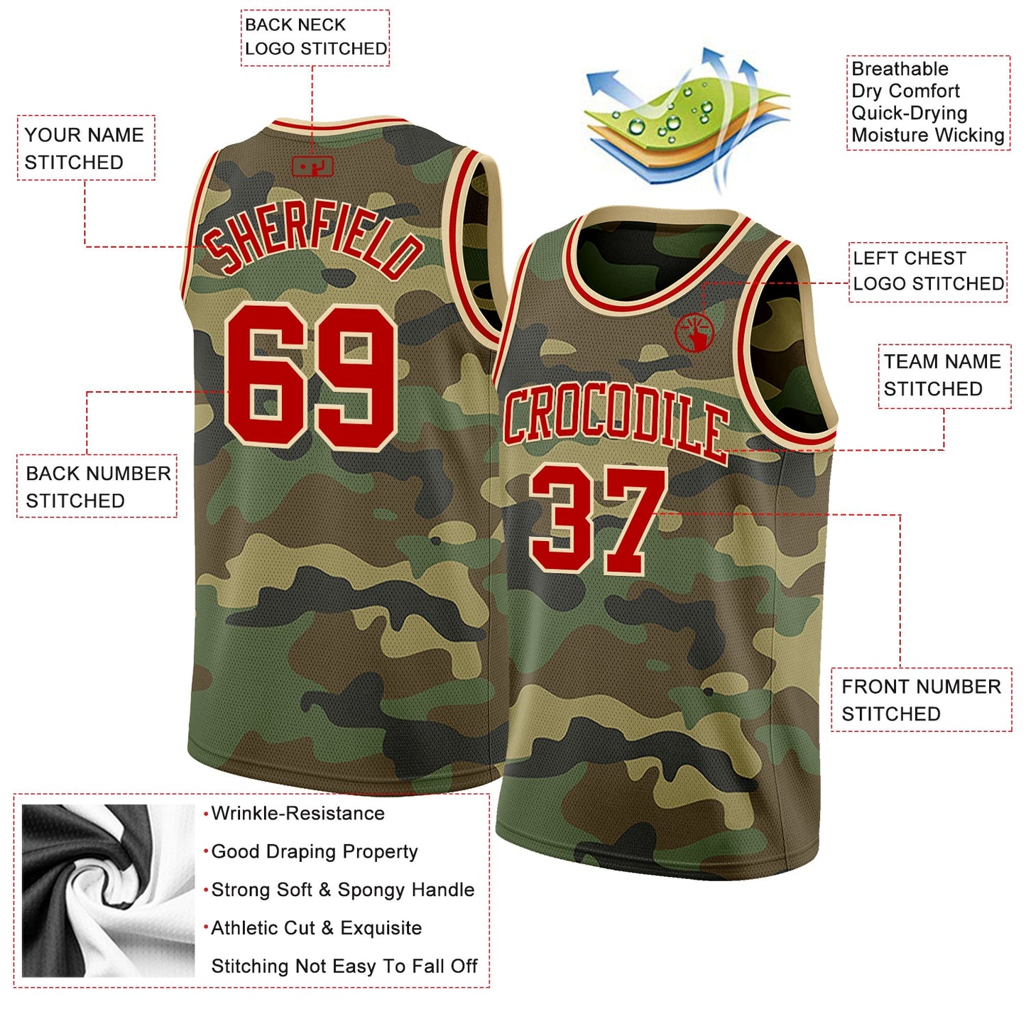 Custom Camo Red-Cream Authentic Salute To Service Basketball Jersey view 2