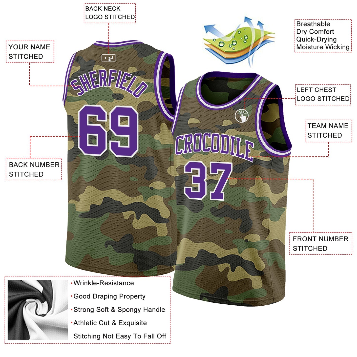 Custom Camo Purple-White Authentic Salute To Service Basketball Jersey view 2
