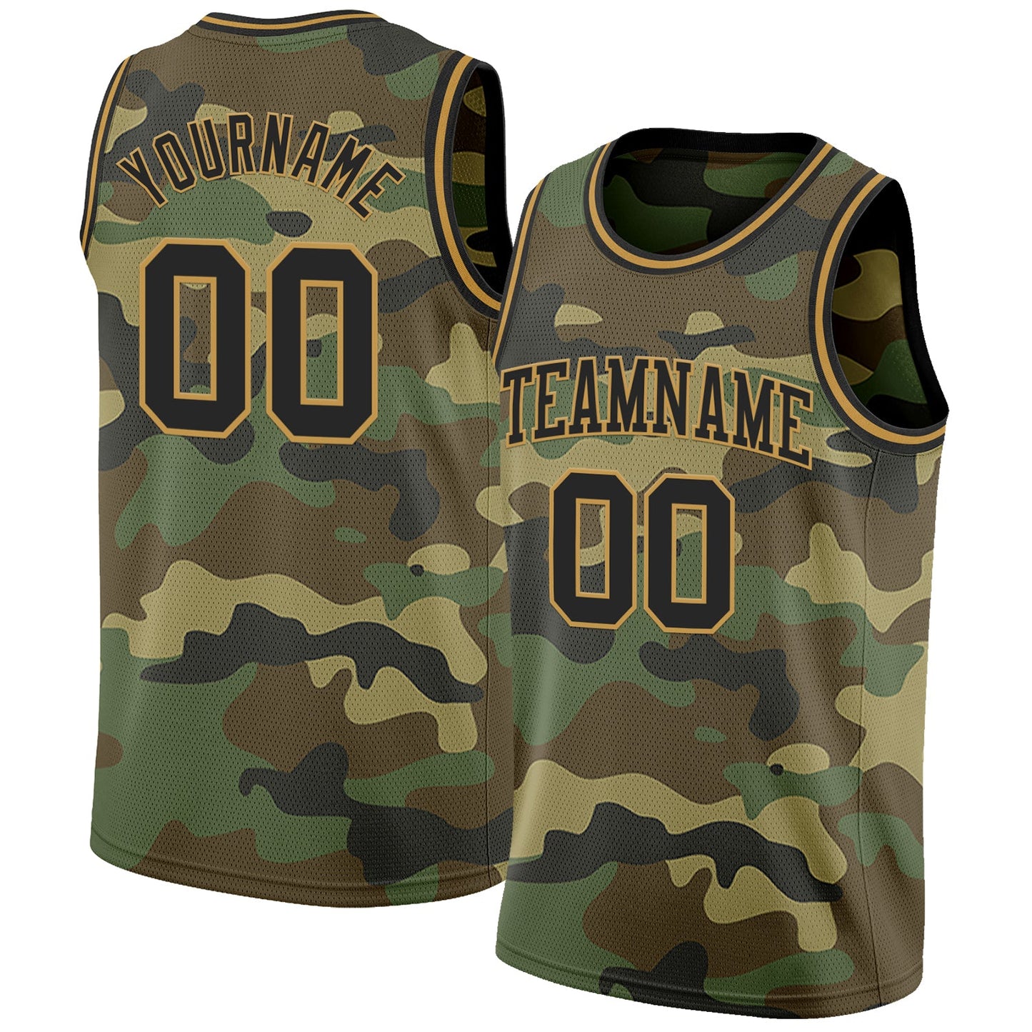 Custom Camo Black-Old Gold Authentic Salute To Service Basketball Jersey - Main View