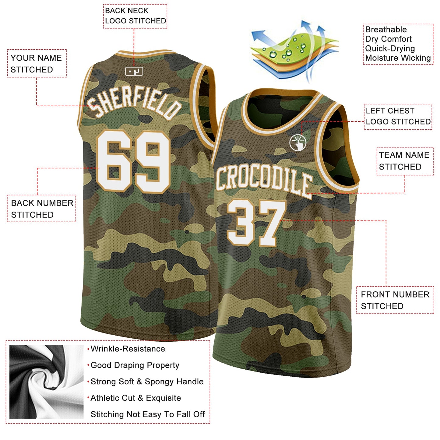 Custom Camo White-Old Gold Authentic Salute To Service Basketball Jersey view 2