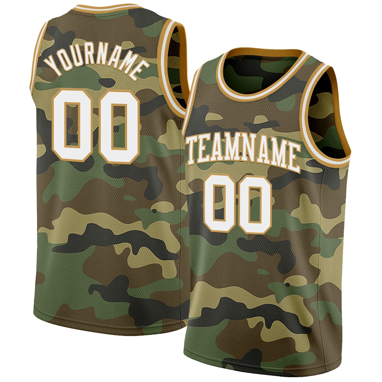 Custom Camo White-Old Gold Authentic Salute To Service Basketball Jersey - Main View