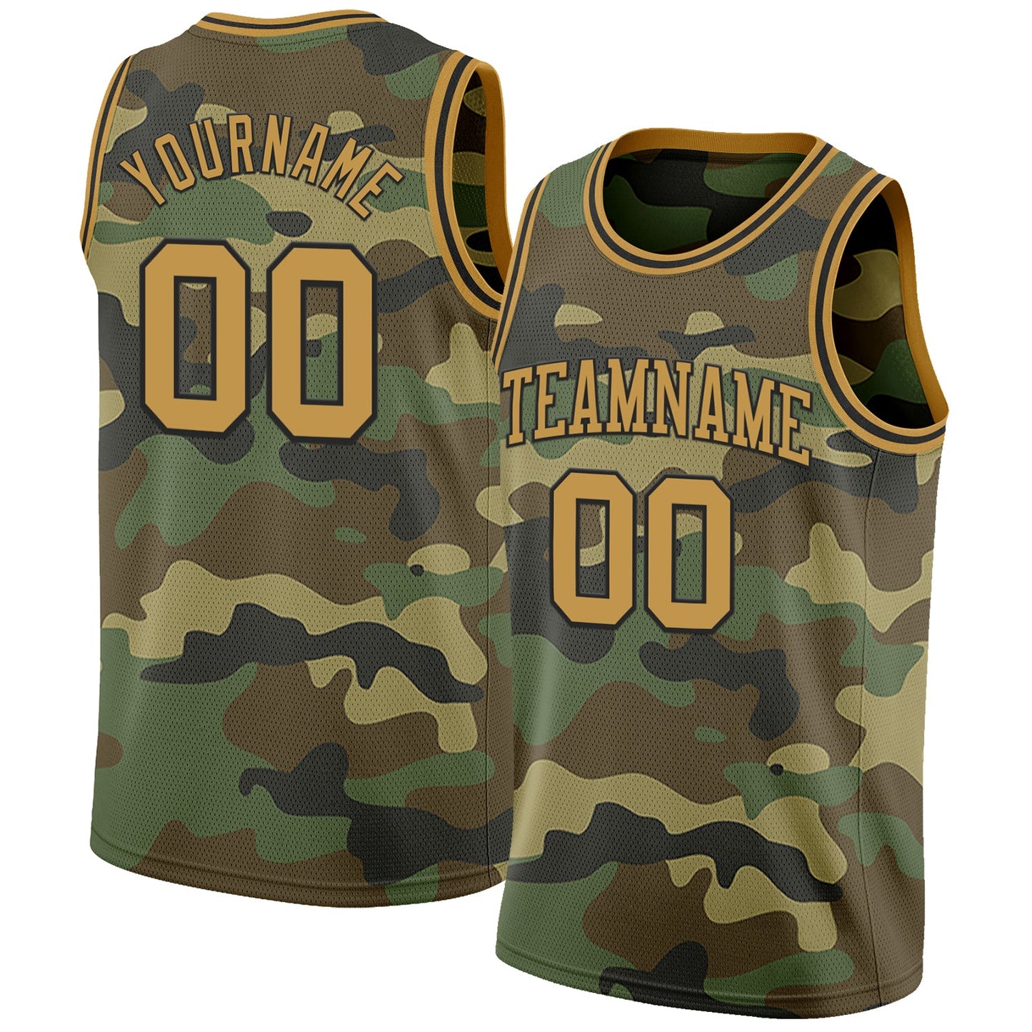 Custom Camo Old Gold-Black Authentic Salute To Service Basketball Jersey - Main View