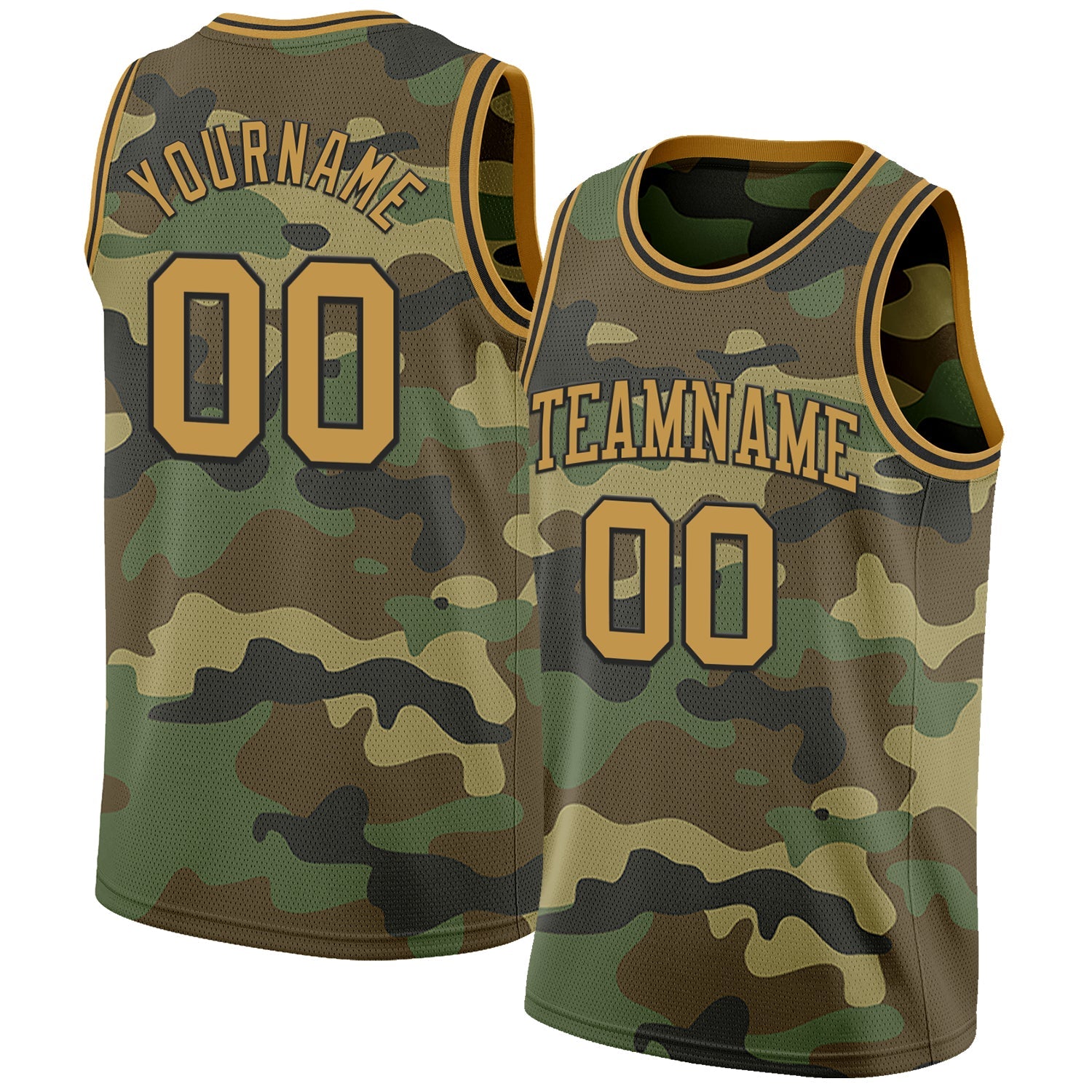 Custom Camo Old Gold-Black Authentic Salute To Service Basketball Jersey - Main View