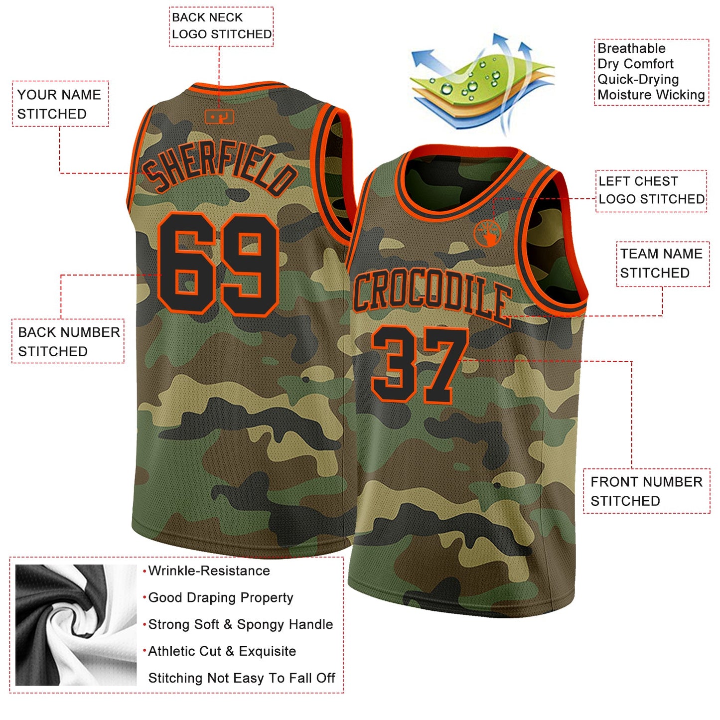 Custom Camo Black-Orange Authentic Salute To Service Basketball Jersey view 2