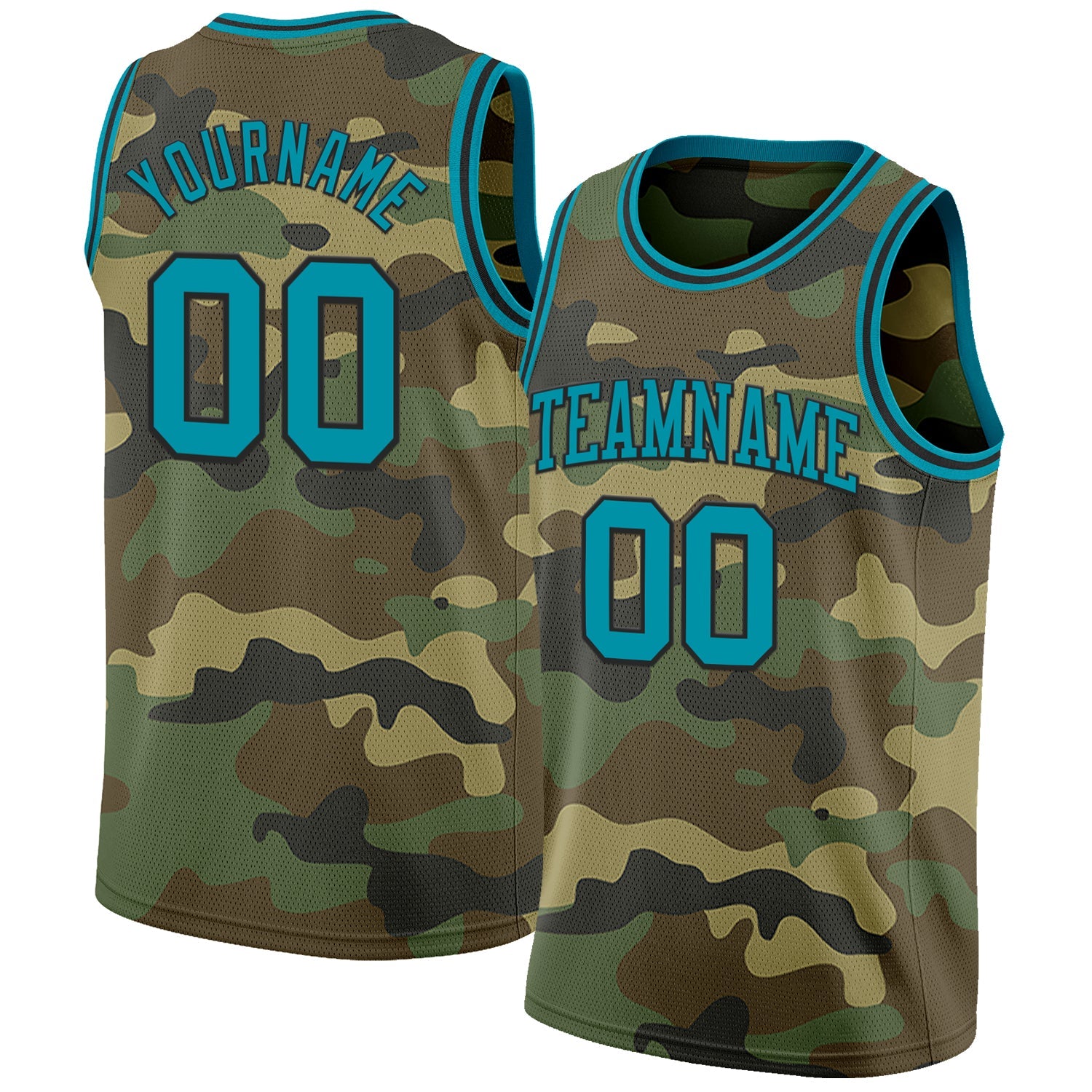 Custom Camo Teal-Black Authentic Salute To Service Basketball Jersey - Main View