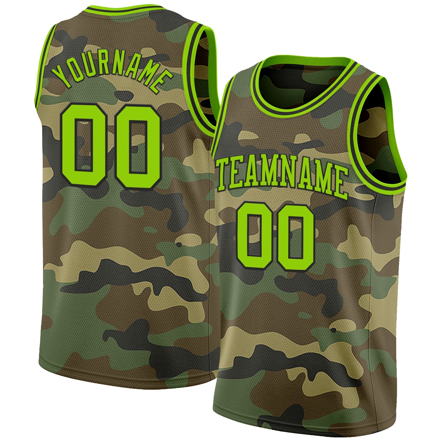 Custom Camo Neon Green-Black Authentic Salute To Service Basketball Jersey - Main View