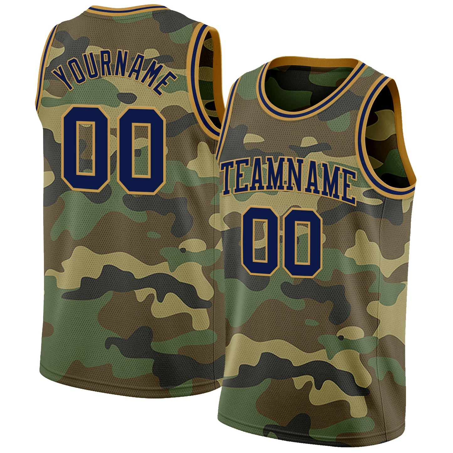 Custom Camo Navy-Old Gold Authentic Salute To Service Basketball Jersey - Main View