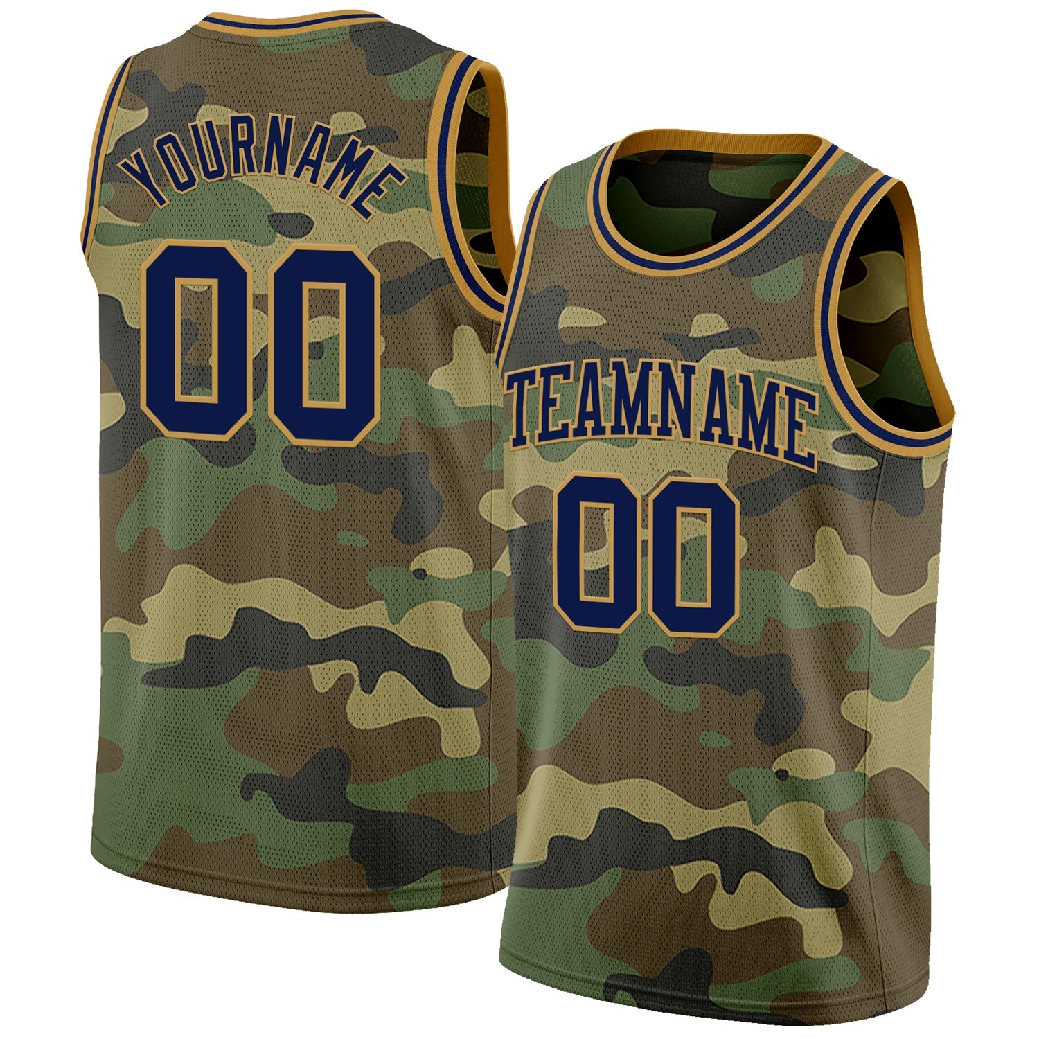 Custom Camo Navy-Old Gold Authentic Salute To Service Basketball Jersey - Main View