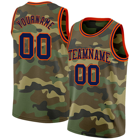 Custom Camo Navy-Orange Authentic Salute To Service Basketball Jersey - Main View