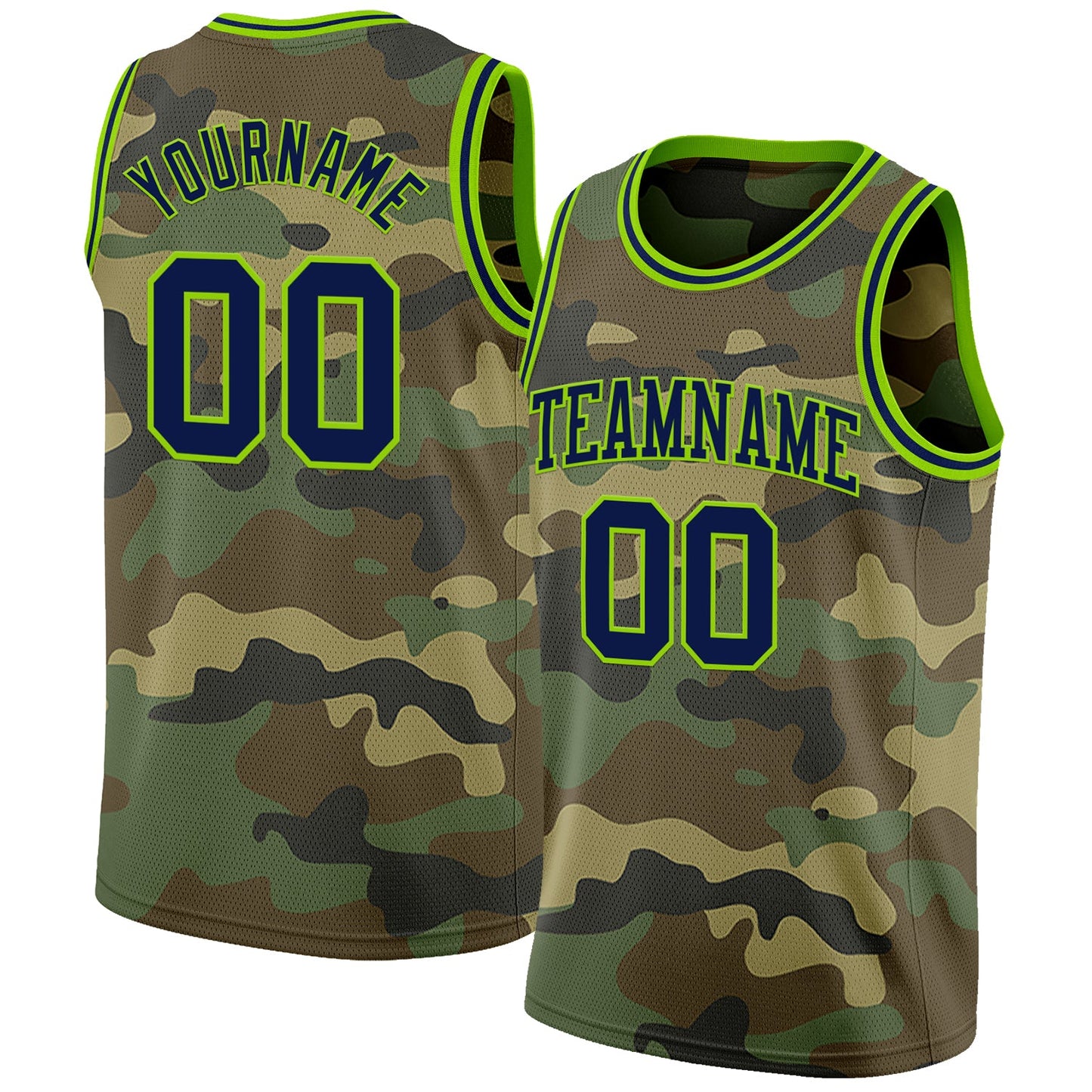 Custom Camo Navy-Neon Green Authentic Salute To Service Basketball Jersey - Main View