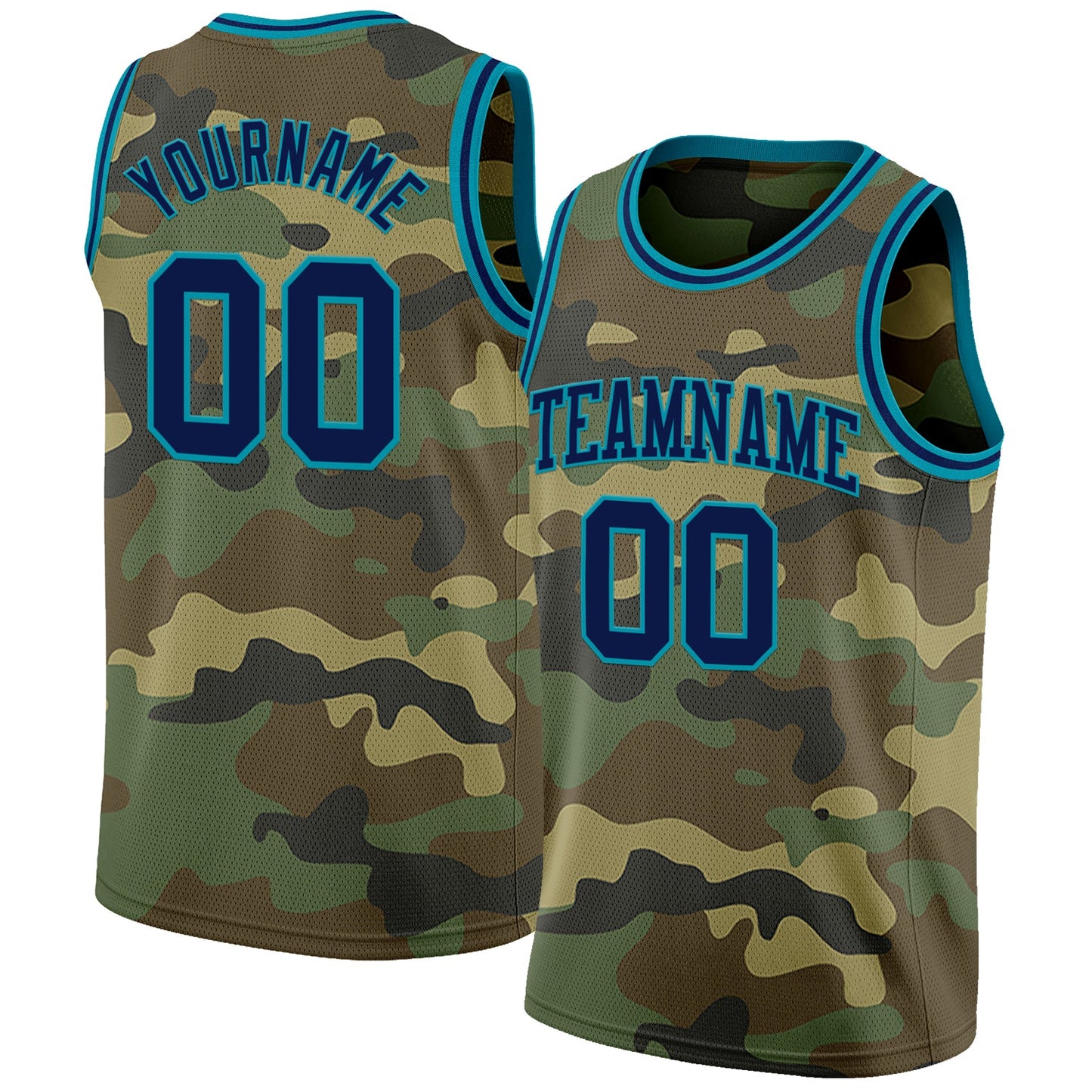 Custom Camo Navy-Teal Authentic Salute To Service Basketball Jersey - Main View