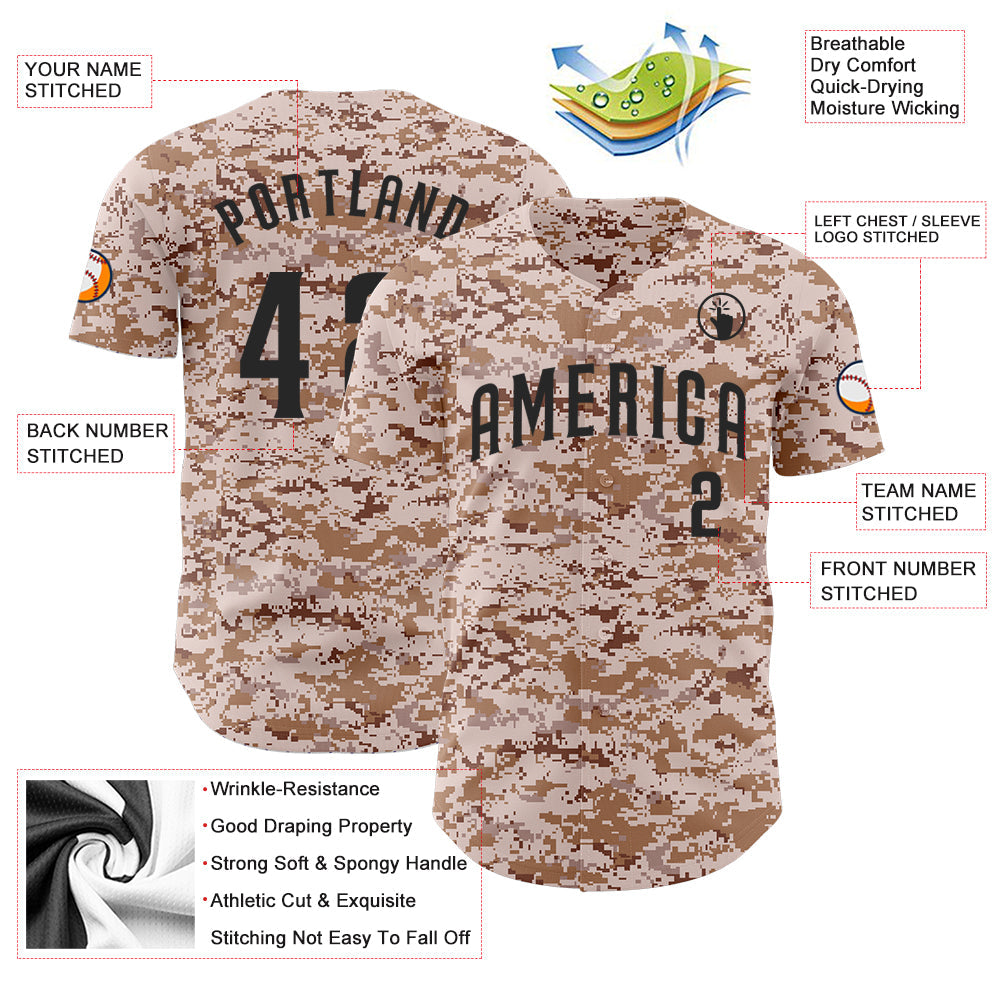 Custom Camo Black Authentic Salute To Service Baseball Jersey view 3