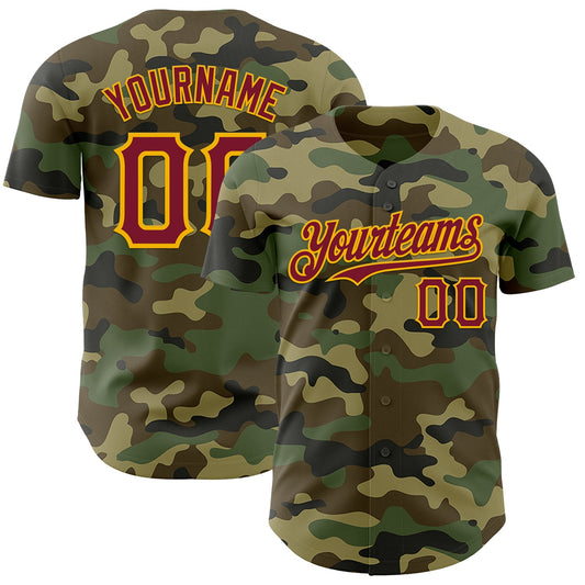 Custom Camo Crimson-Gold Authentic Salute To Service Baseball Jersey - Main View