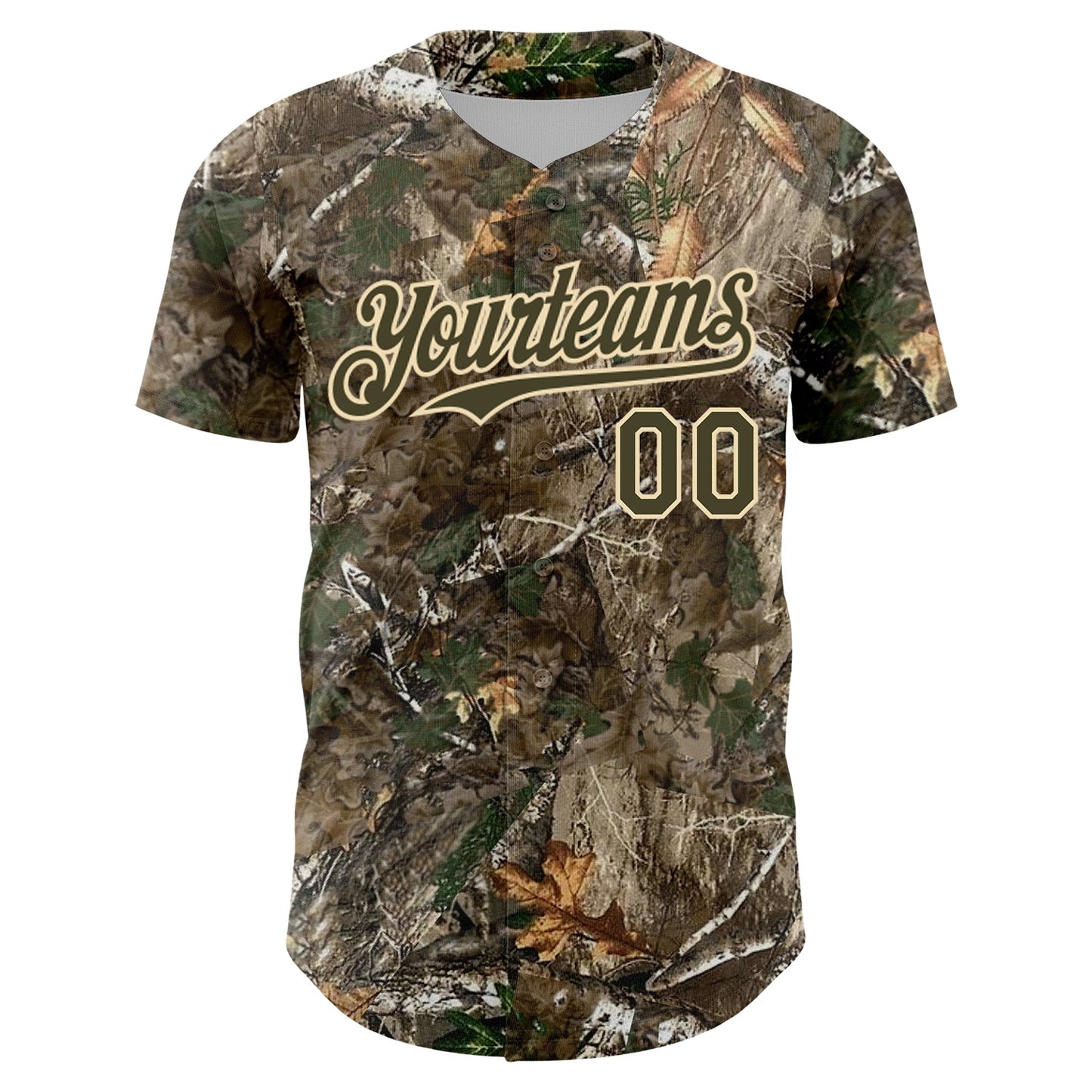 Custom Camo Olive-Cream 3D Woodland Camo Authentic Salute To Service Baseball Jersey view 2