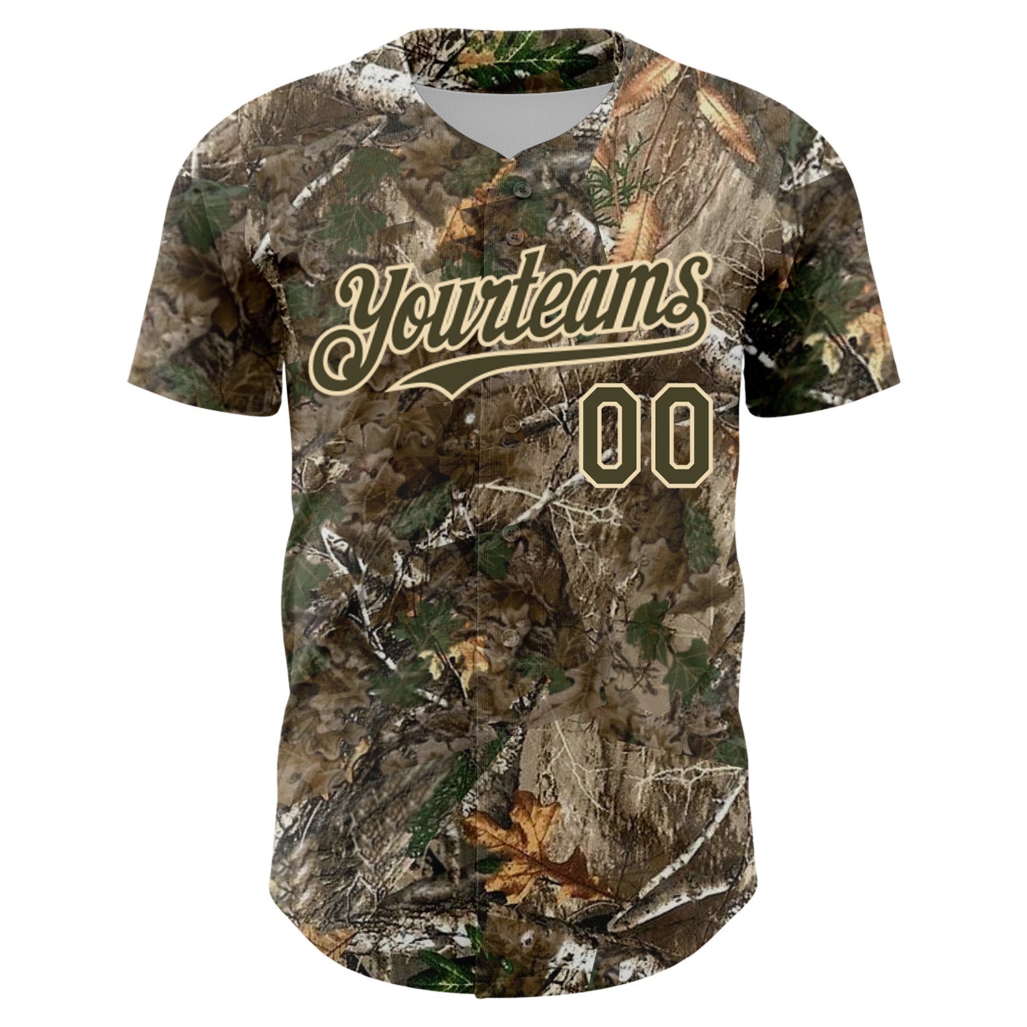 Custom Camo Olive-Cream 3D Woodland Camo Authentic Salute To Service Baseball Jersey view 2
