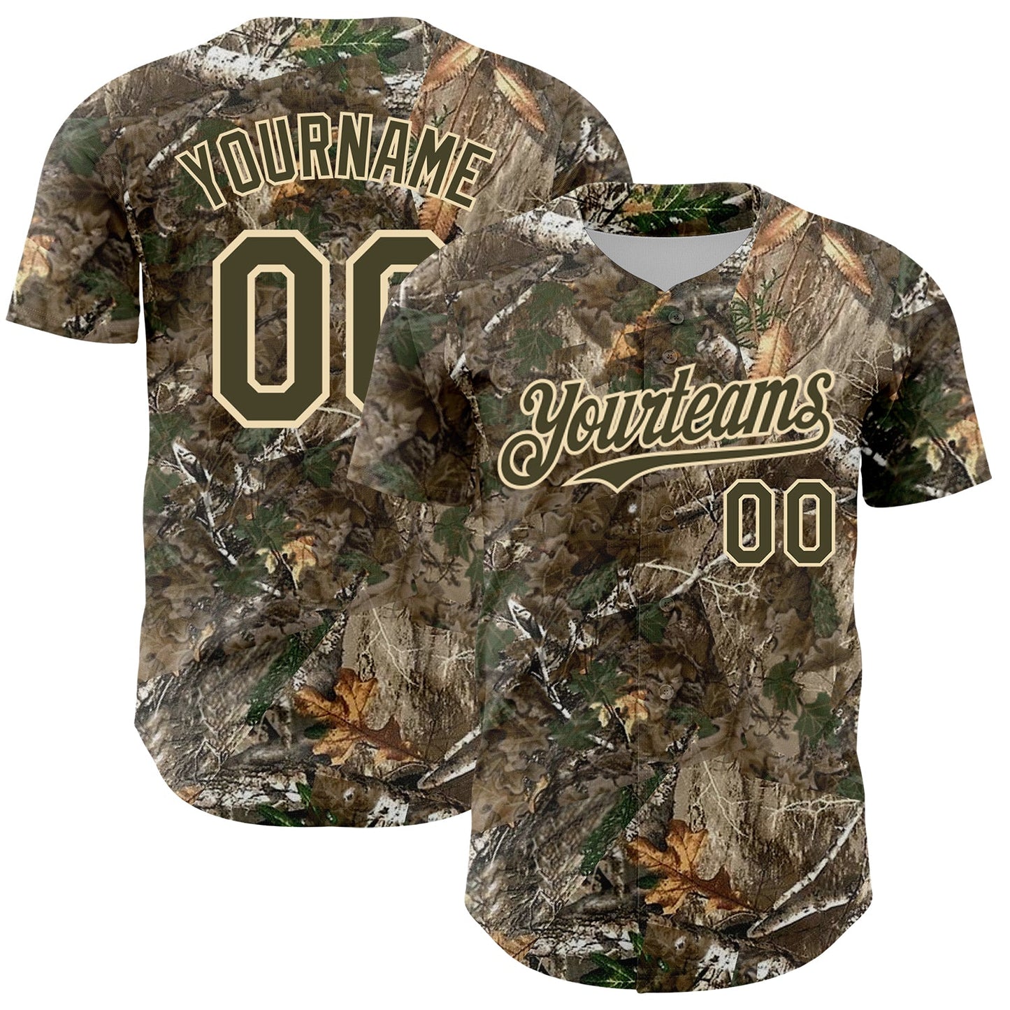 Custom Camo Olive-Cream 3D Woodland Camo Authentic Salute To Service Baseball Jersey - Main View