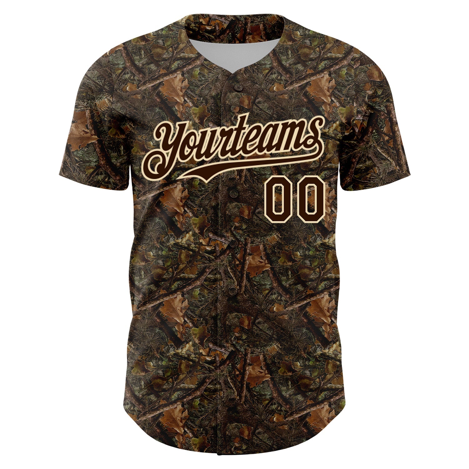 Custom Camo Brown-Cream 3D Woodland Camo Authentic Salute To Service Baseball Jersey view 2