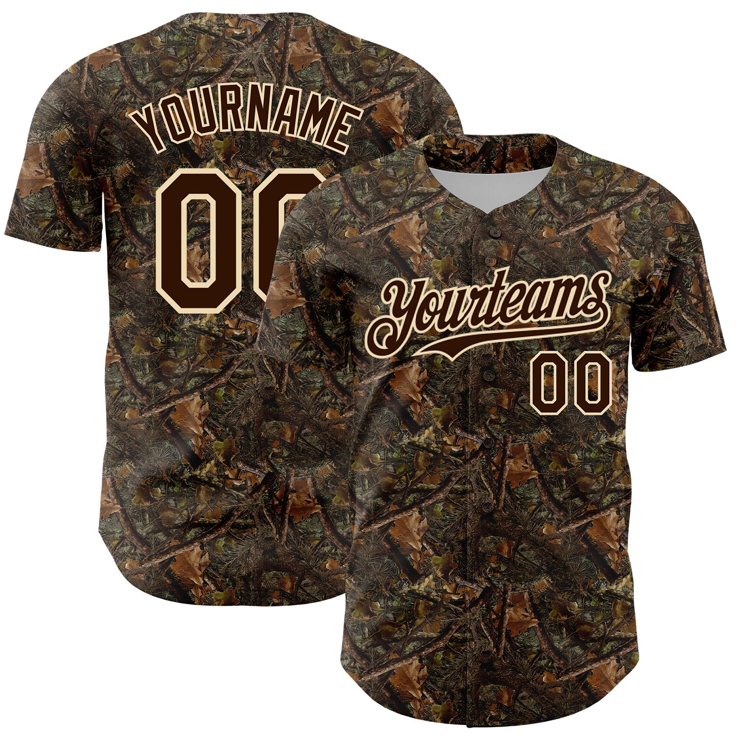 Custom Camo Brown-Cream 3D Woodland Camo Authentic Salute To Service Baseball Jersey - Main View