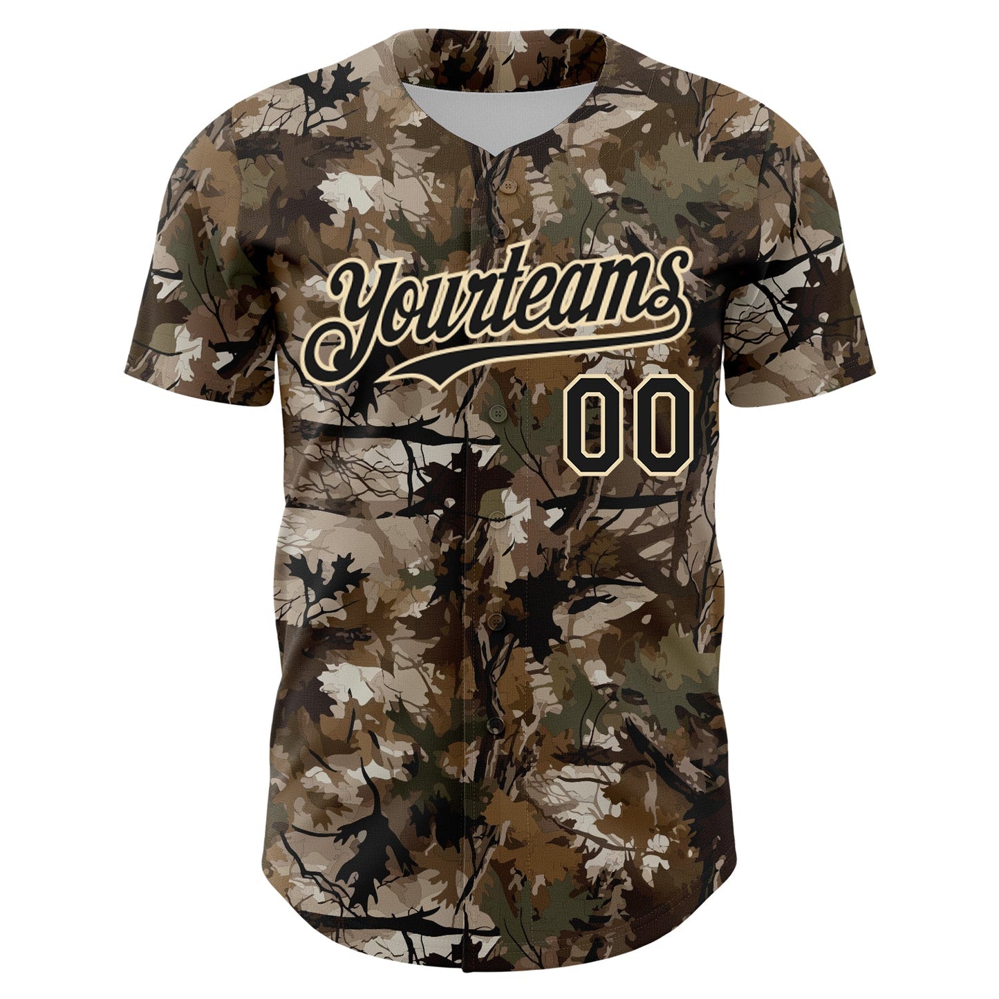Custom Camo Black-Cream 3D Woodland Camo Authentic Salute To Service Baseball Jersey view 2