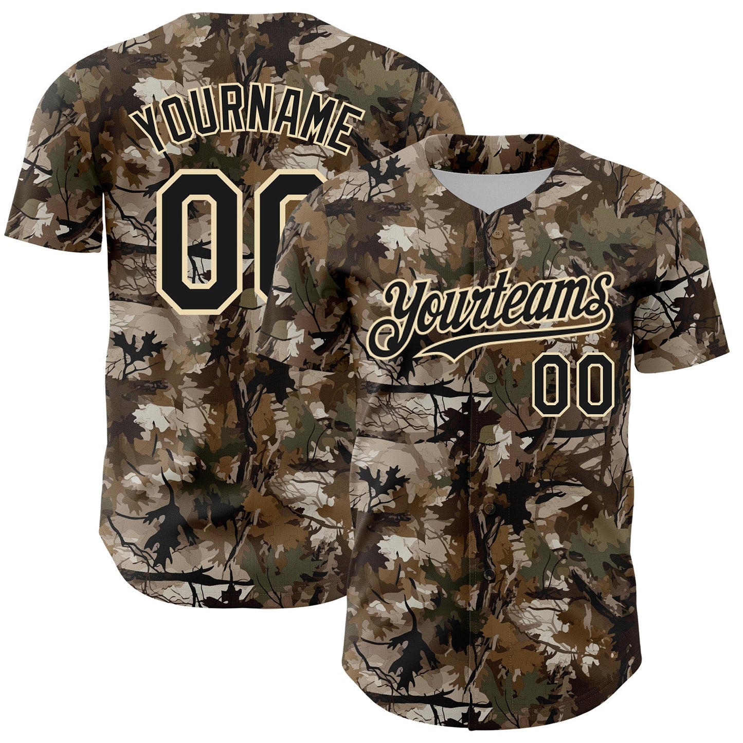 Custom Camo Black-Cream 3D Woodland Camo Authentic Salute To Service Baseball Jersey - Main View