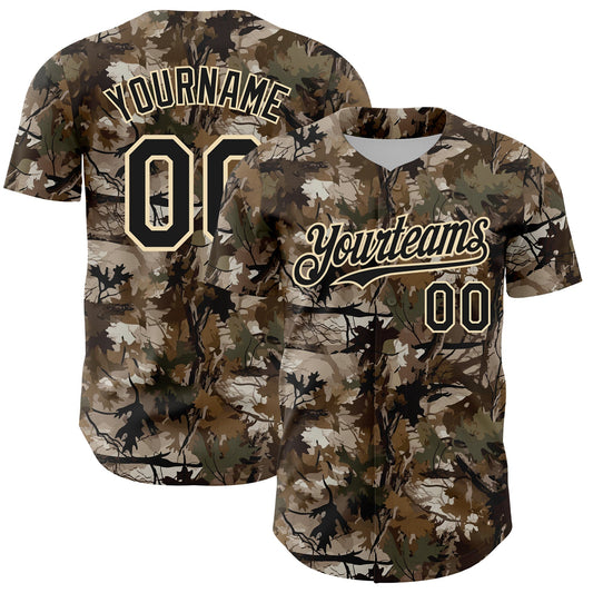 Custom Camo Black-Cream 3D Woodland Camo Authentic Salute To Service Baseball Jersey - Main View