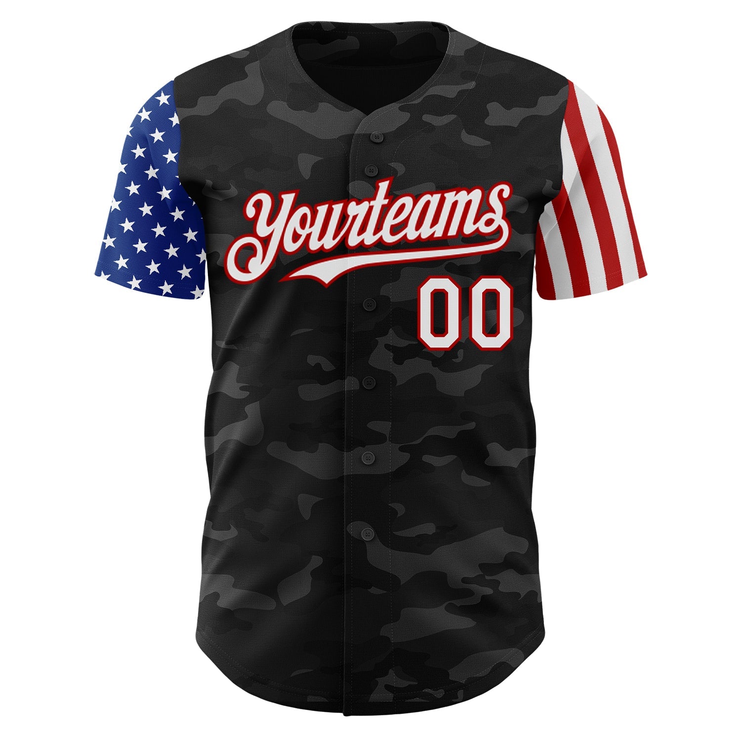 Custom Camo White-Red 3D American Flag  Authentic Salute To Service Baseball Jersey view 2