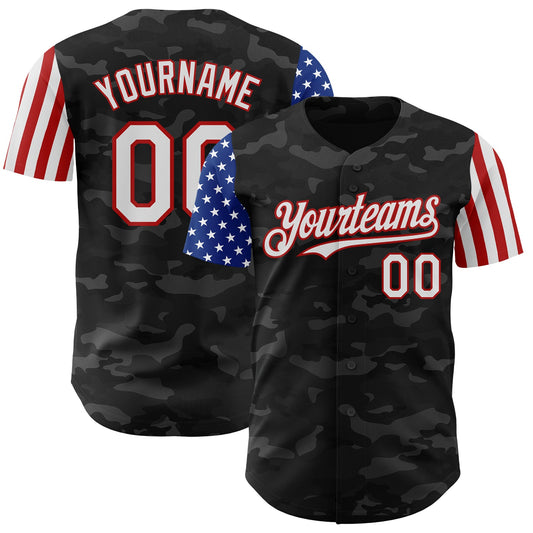 Custom Camo White-Red 3D American Flag  Authentic Salute To Service Baseball Jersey - Main View