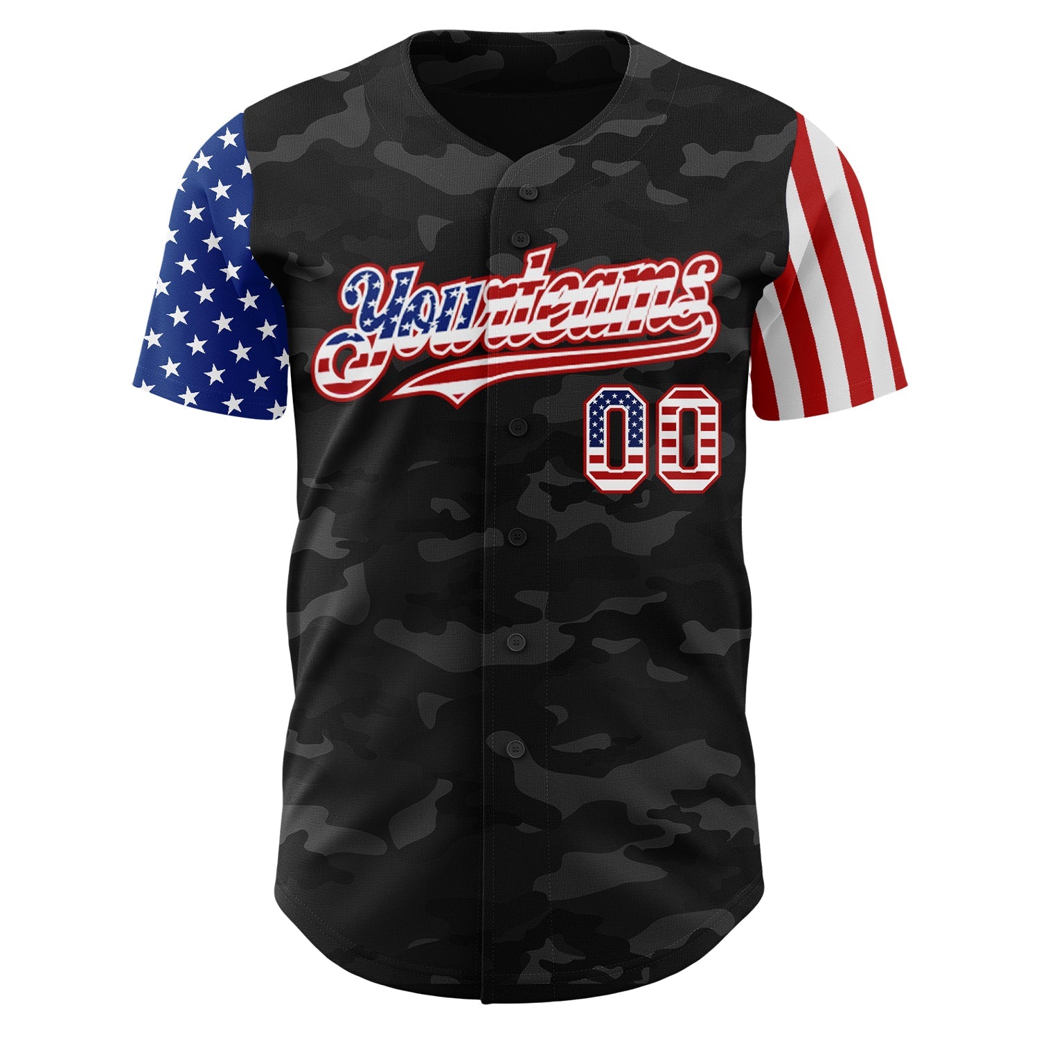 Custom Camo USA Flag White-Red 3D Authentic Salute To Service Baseball Jersey view 2