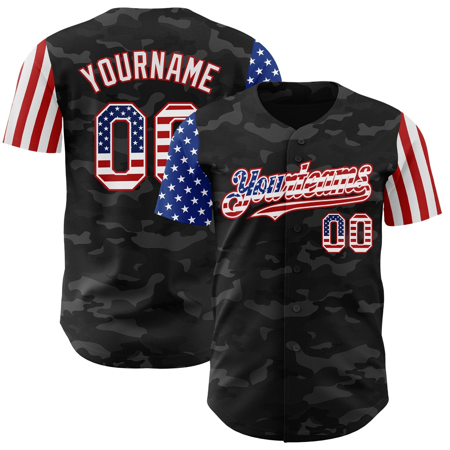 Custom Camo USA Flag White-Red 3D Authentic Salute To Service Baseball Jersey - Main View