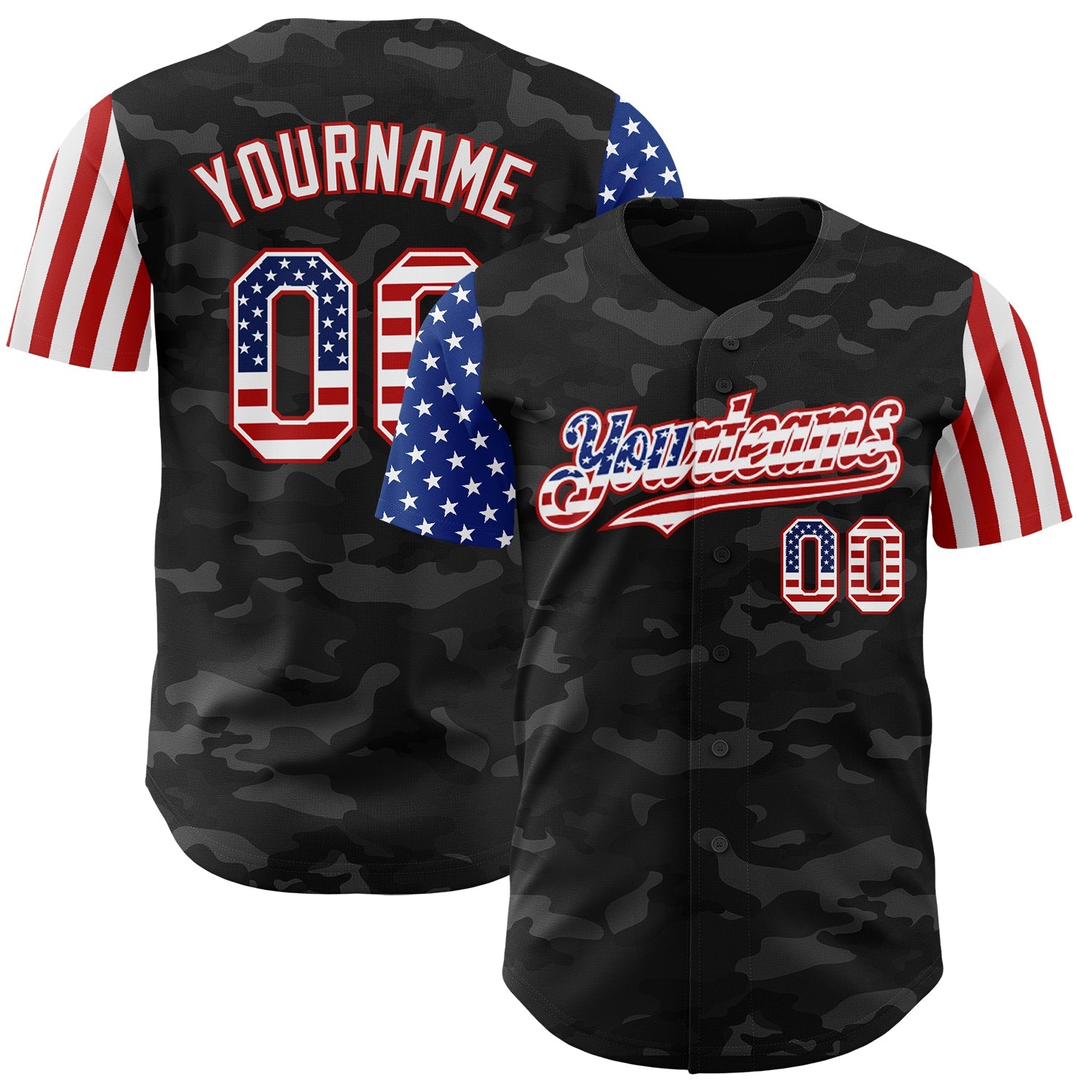 Custom Camo USA Flag White-Red 3D Authentic Salute To Service Baseball Jersey - Main View