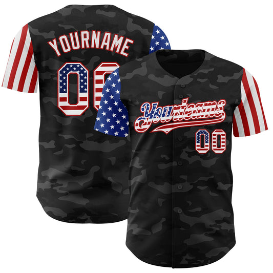 Custom Camo USA Flag White-Red 3D Authentic Salute To Service Baseball Jersey - Main View