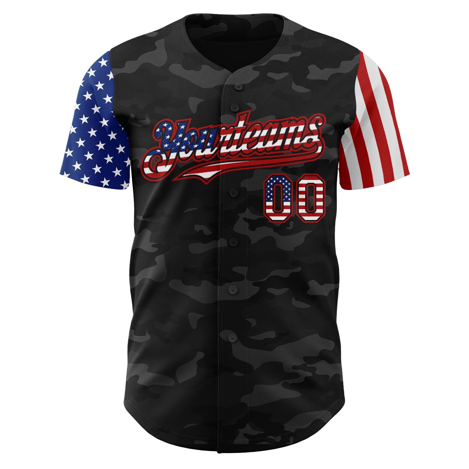 Custom Camo USA Flag Black-Red 3D Authentic Salute To Service Baseball Jersey view 2
