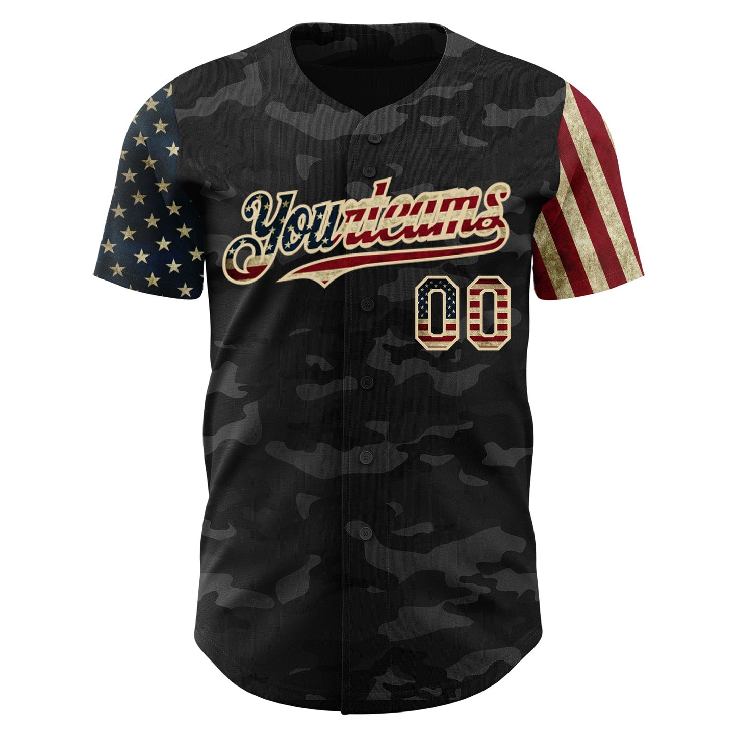 Custom Camo Vintage USA Flag-Cream 3D Authentic Salute To Service Baseball Jersey view 2