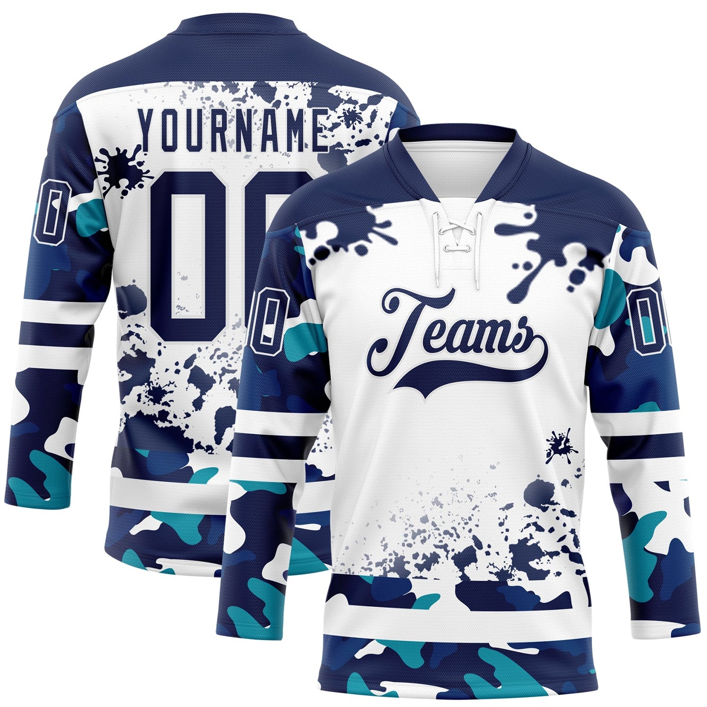 Custom Camo Navy-White Splash Hockey Lace Neck Jersey - Main View