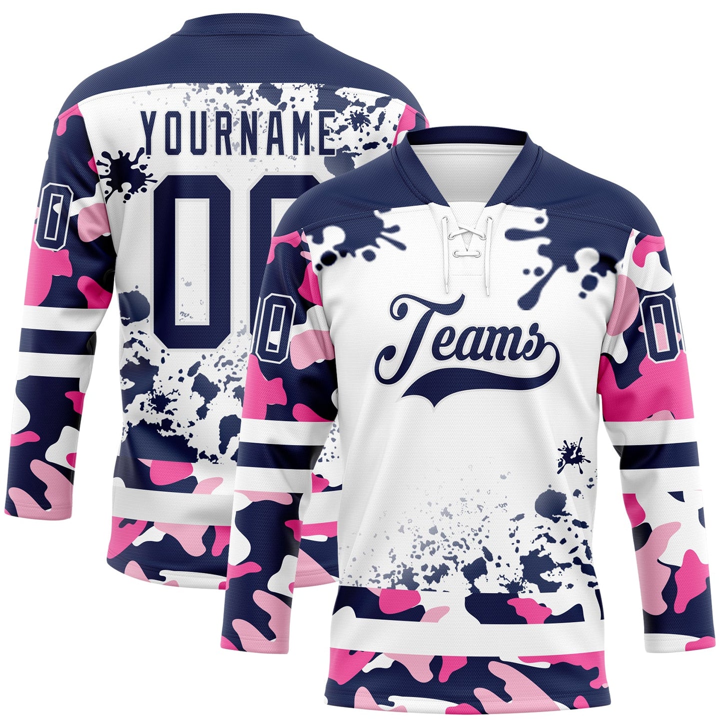 Custom Camo Navy-White Splash Hockey Lace Neck Jersey - Main View