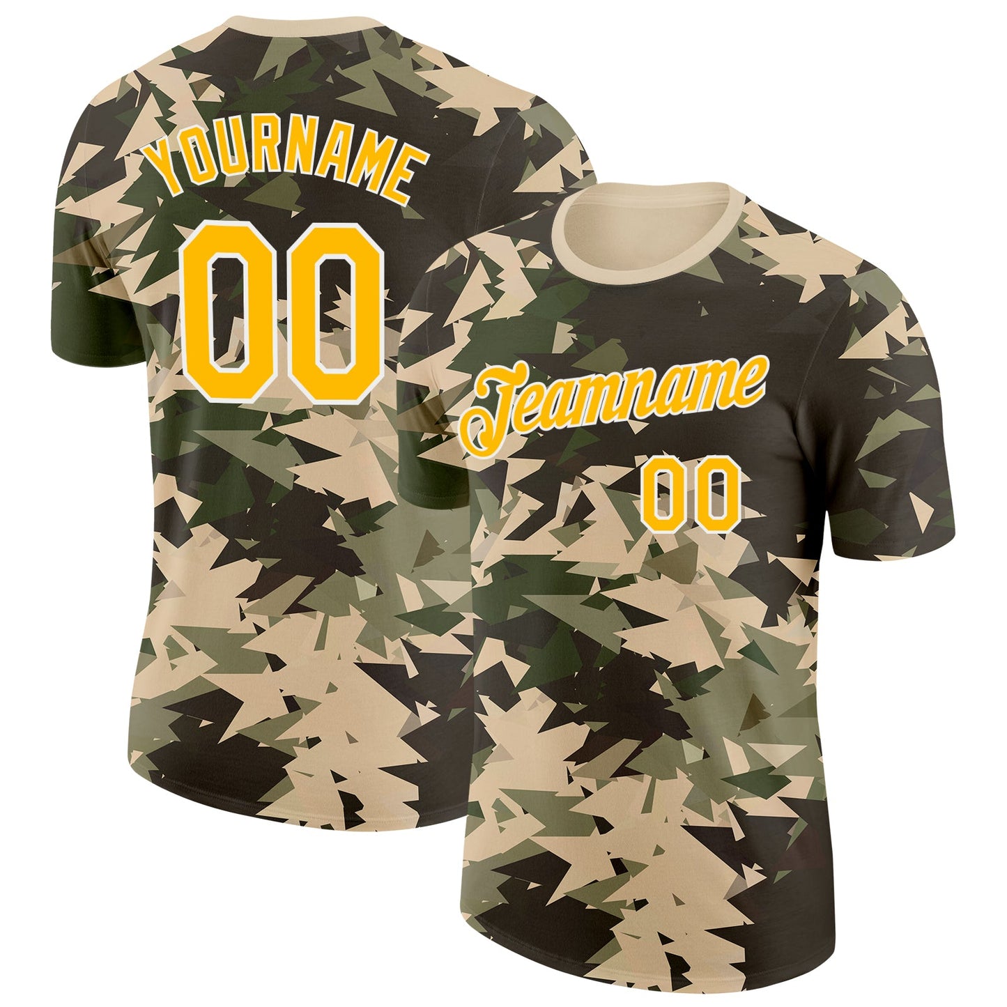 Custom Camo Gold-White Geometric Fragment Camouflage Salute To Service Performance T-Shirt - Main View